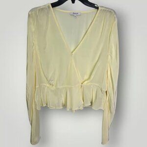 Madewell Wrap Peplum Blouse Yellow Viscose